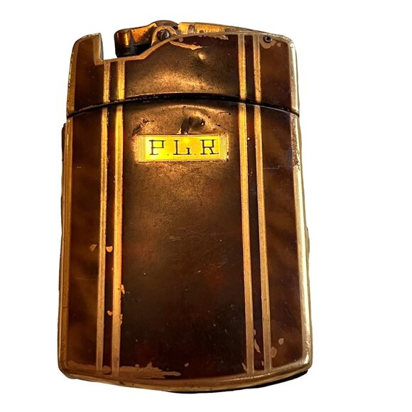 Vintage Colibri Lighter Intricate Gold & Brown Design Cigarette Case/Money Clip - Picture 1 of 13